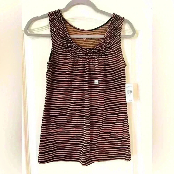 NWT LOFT Brown & Black Striped Tank with Neckline Detail Women’s XS - Picture 1 of 7